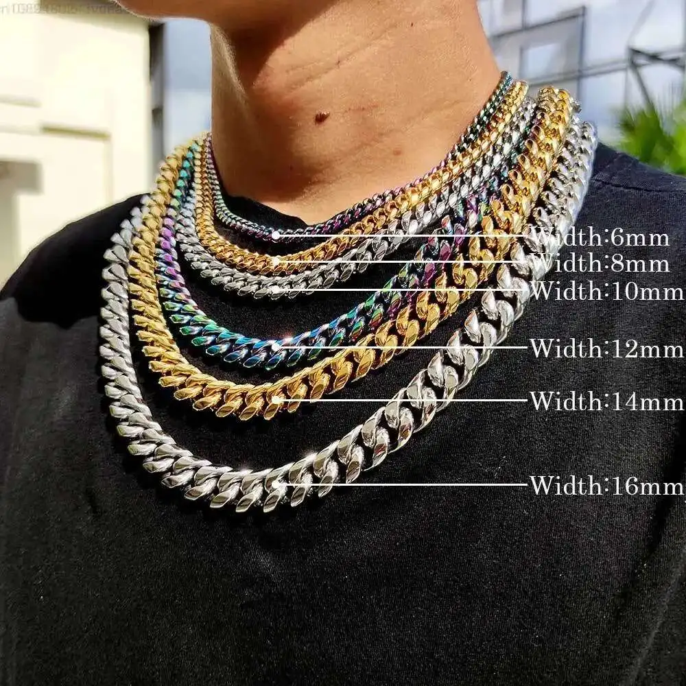 

Cubin Link Jewelry Collier Hiphop Bling Gold Finish Miami Iced Out Cuban Link Chain Moissanite Mens Hip Hop Rhinestone Necklace