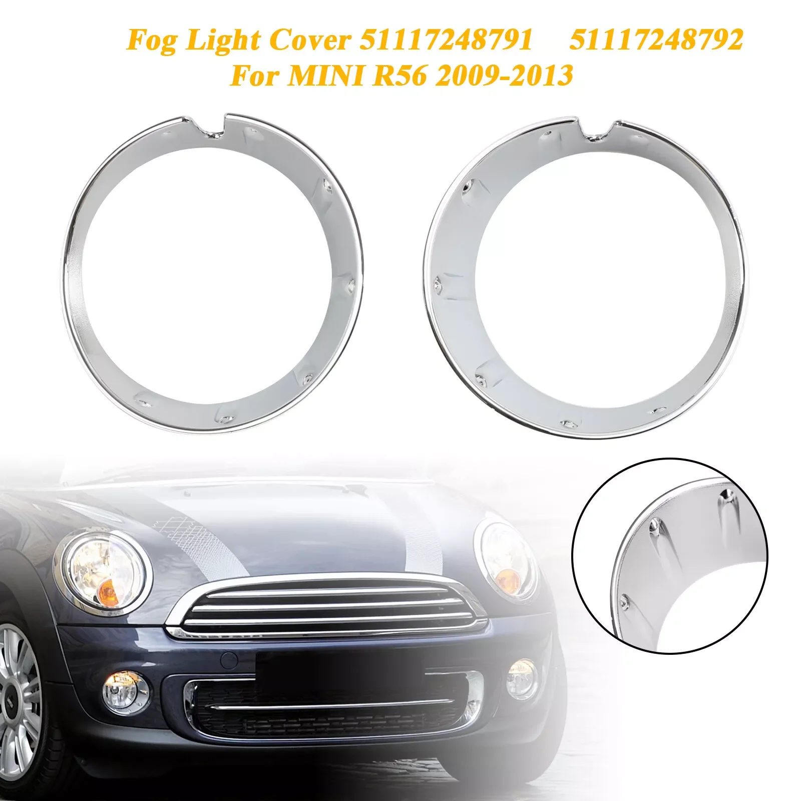 Chrome Front Fog Light Cover Fog Light Trim Ring for MINI Cooper R55 R56 R57 R58 R59 51117248791 51117248792 Car Accessories