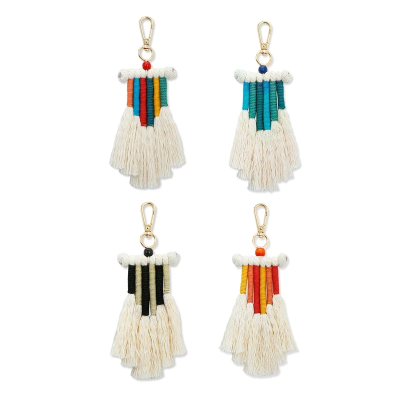 Boho arco-íris Keychain com Tassel, Macrame Keyrings, saco chave do carro, charme da bolsa, presente original