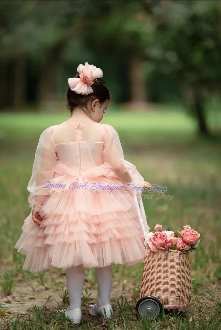 Vestido suave y elegante con estampado de flores en 3D para niñas, vestido elegante con lazo de temperamento para celebraciones, fiestas, sesiones fotográficas, vacaciones