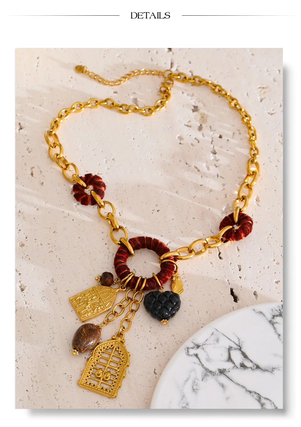 Yhpup Statement-Halskette mit Herz-geometrischem Charm-Anhänger aus Kunstharz, handgefertigt, Edelstahl, stilvoll, einzigartig, unverwechselbar, trendiger Schmuck – Detail 14