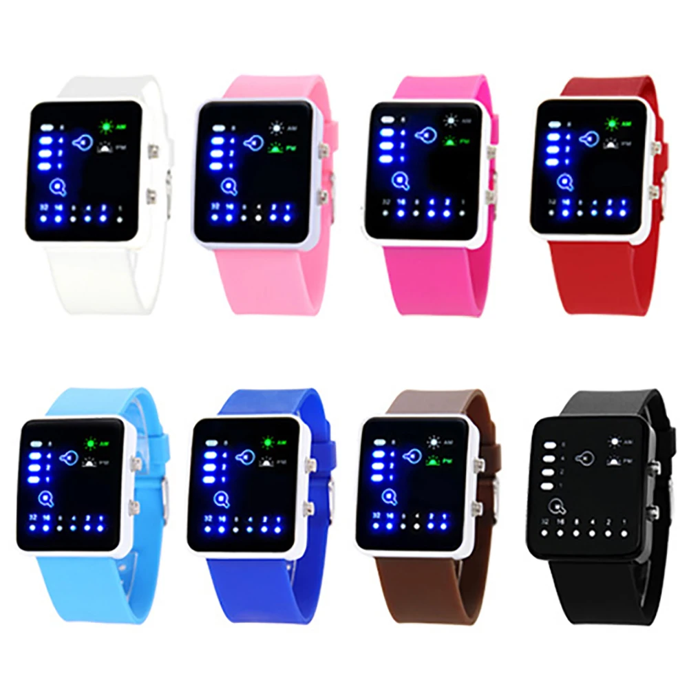 Reloj de pulsera de cuarzo con esfera cuadrada para hombre y mujer, cronógrafo informal con pantalla LED, sistema binario, orologio, moda vrouwen