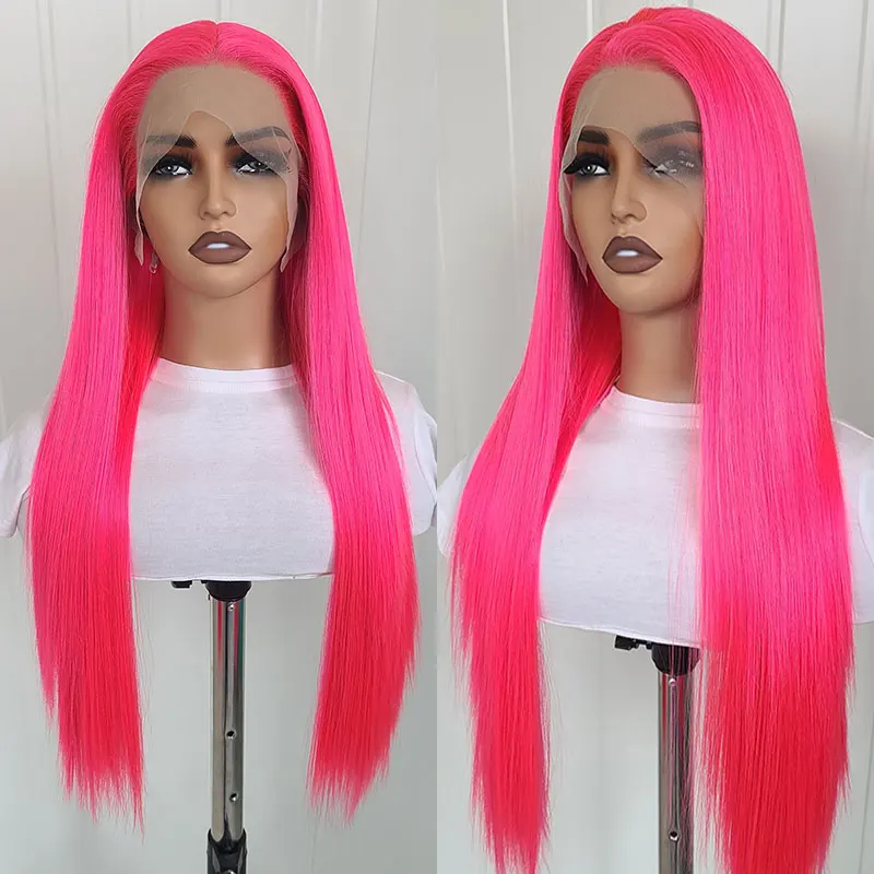 Red Pink Straight Hair Wig Synthetic 13x4 Lace Front Wigs High Quality Heat Resistant Fiber Natural Hairline For Women Cosplay