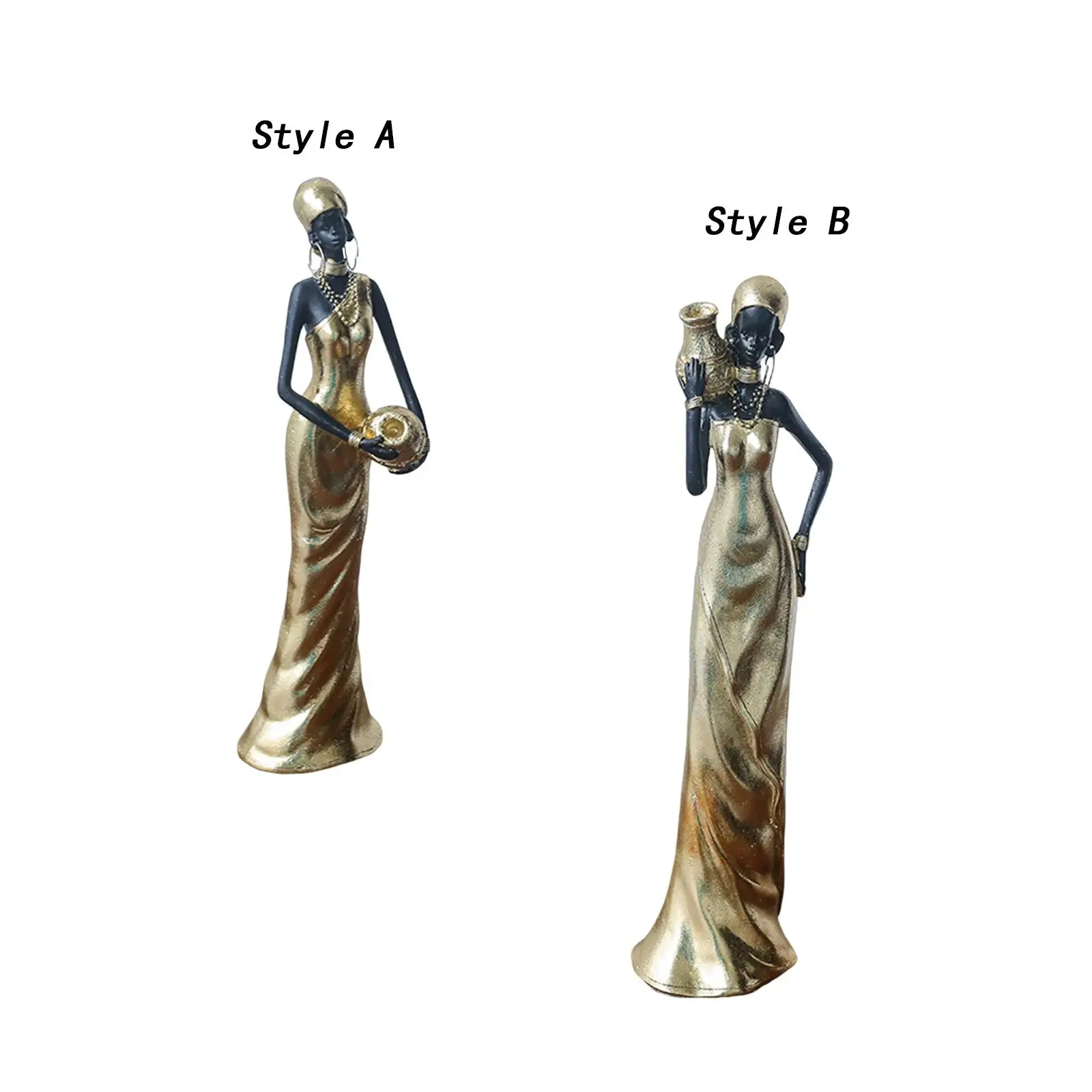 African Tribal Lady Statue Resin Ornament African Statue Sculpture Home Decoration, Lady Figurine Women Statue for Libraries