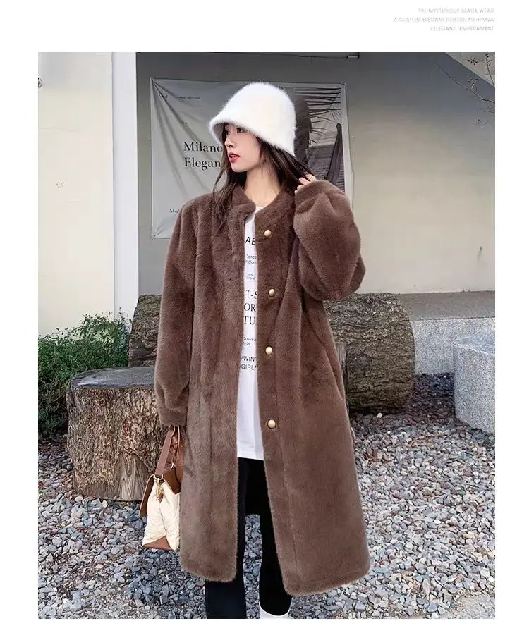 

Женское пальто из искусственного меха, весеннее, вязаное из мериноса, пушистое, без воротника, городское, двустороннее, ажурное, однотонное, состаренное