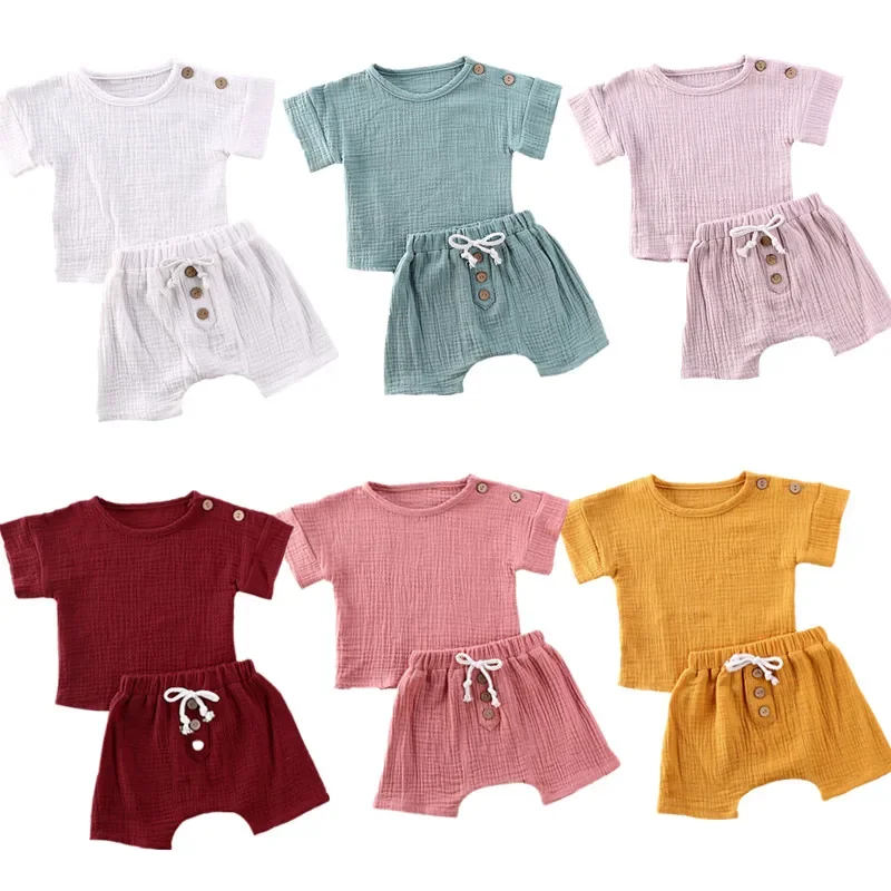 New Baby Girls Boys Cotton Summer Short Sleeve Tops+Shorts Suits