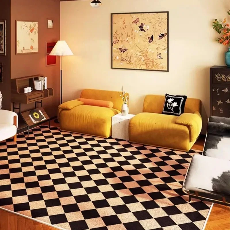 Korean Style Large Living Room Carpet Non-slip Decoration Home Geometric Grid Large Area Rugs Washable Bedroom Mat Bedside Rug