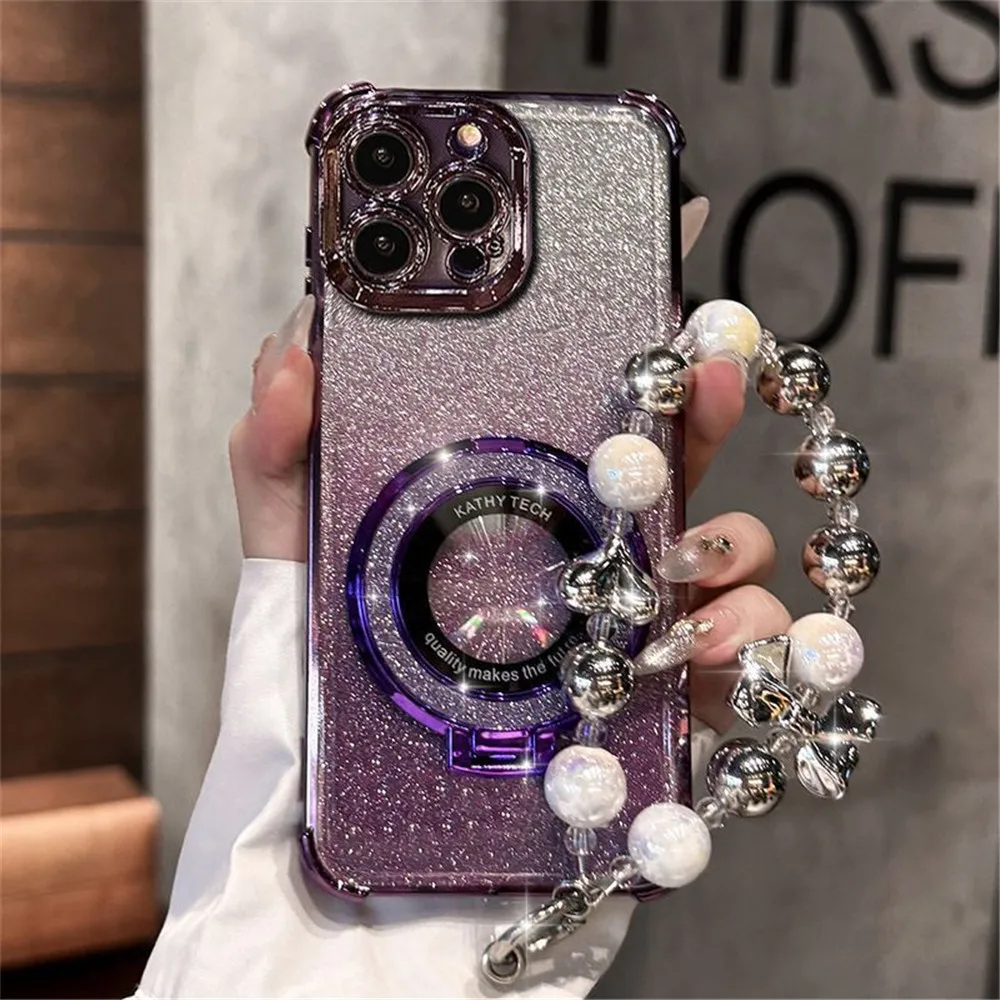 สร้อยข้อมือลูกปัดหรูหราแหวนกันกระแทกสําหรับ Huawei Nova 13 Pro 12 11 10 9 8 7 6 5 Pro SE ซิลิโคน Glitter Stand Holder COVER