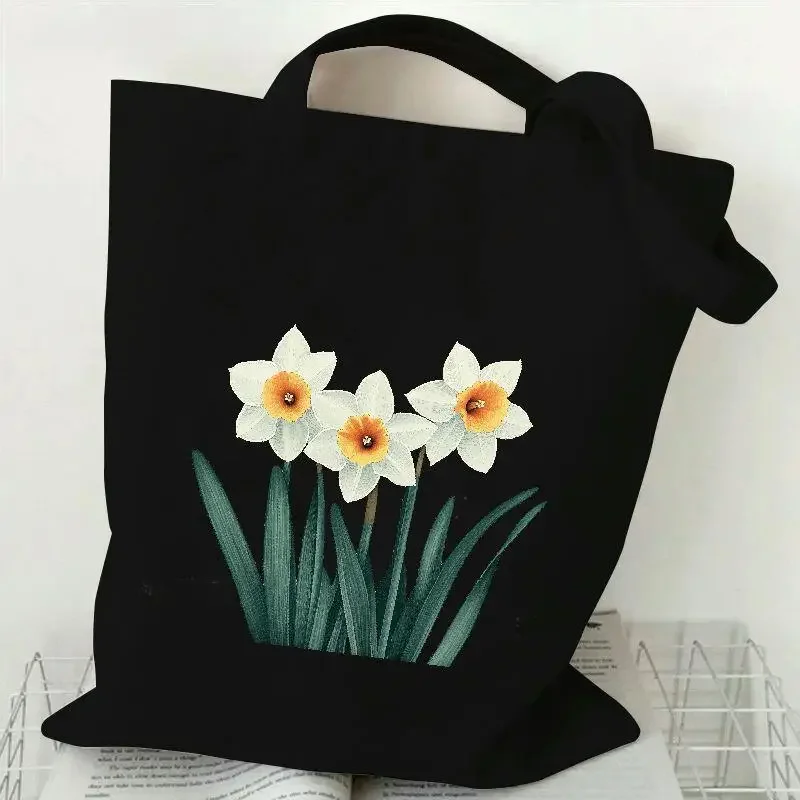 حقائب يد بنمط الأزهار للنساء، حقيبة يد قماشية عصرية ذات سعة كبيرة، أفضل هدية لمقبض تخزين الكتب #1