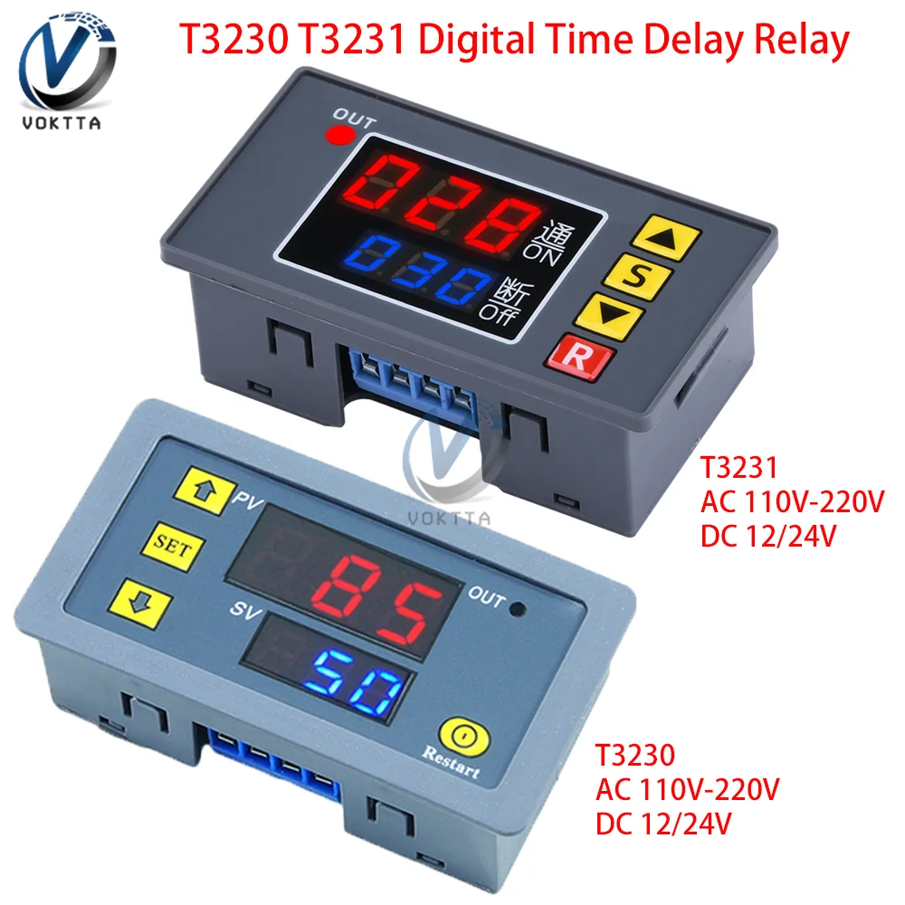 T3230 T3231 Digital Time Delay Relay AC 110V 220V DC 12/24V Cycle Timer Control Switch Adjustable Timing Relay Time Delay Switch