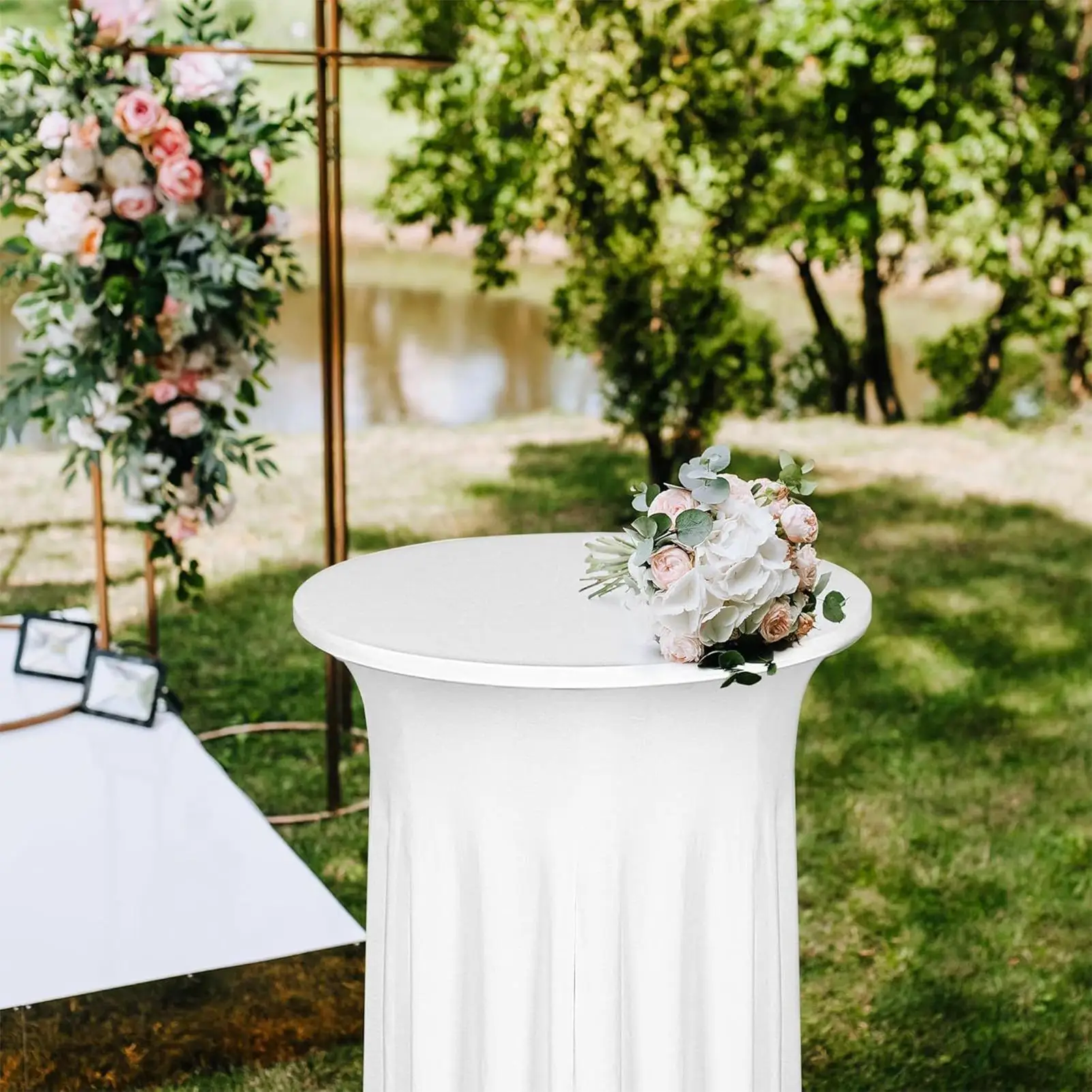 

Round Cocktail Tablecloth Spandex Stretch Cocktail Table Cover Christmas Washable Fitted Party Tablecloths Decoration For Home