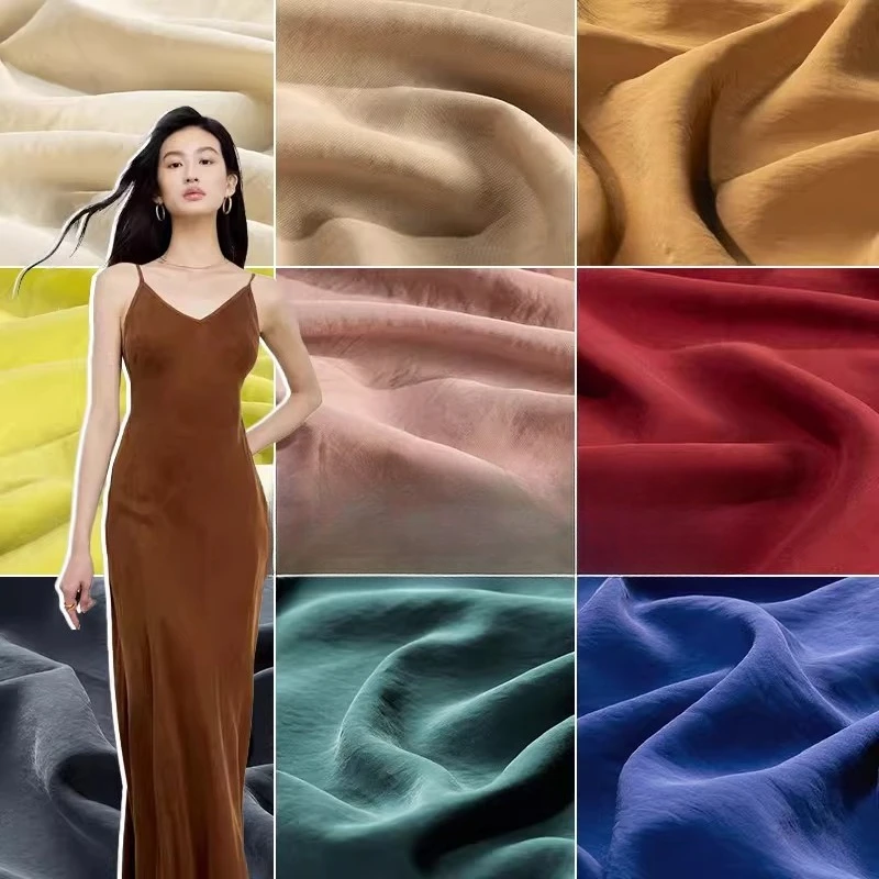 Sand-washed Cupro Fabric By The Meter  Recycled Natural Fiber Pure Colorretro Dress  Dressshirt Sewing Cloth Soft  Non-elastic
