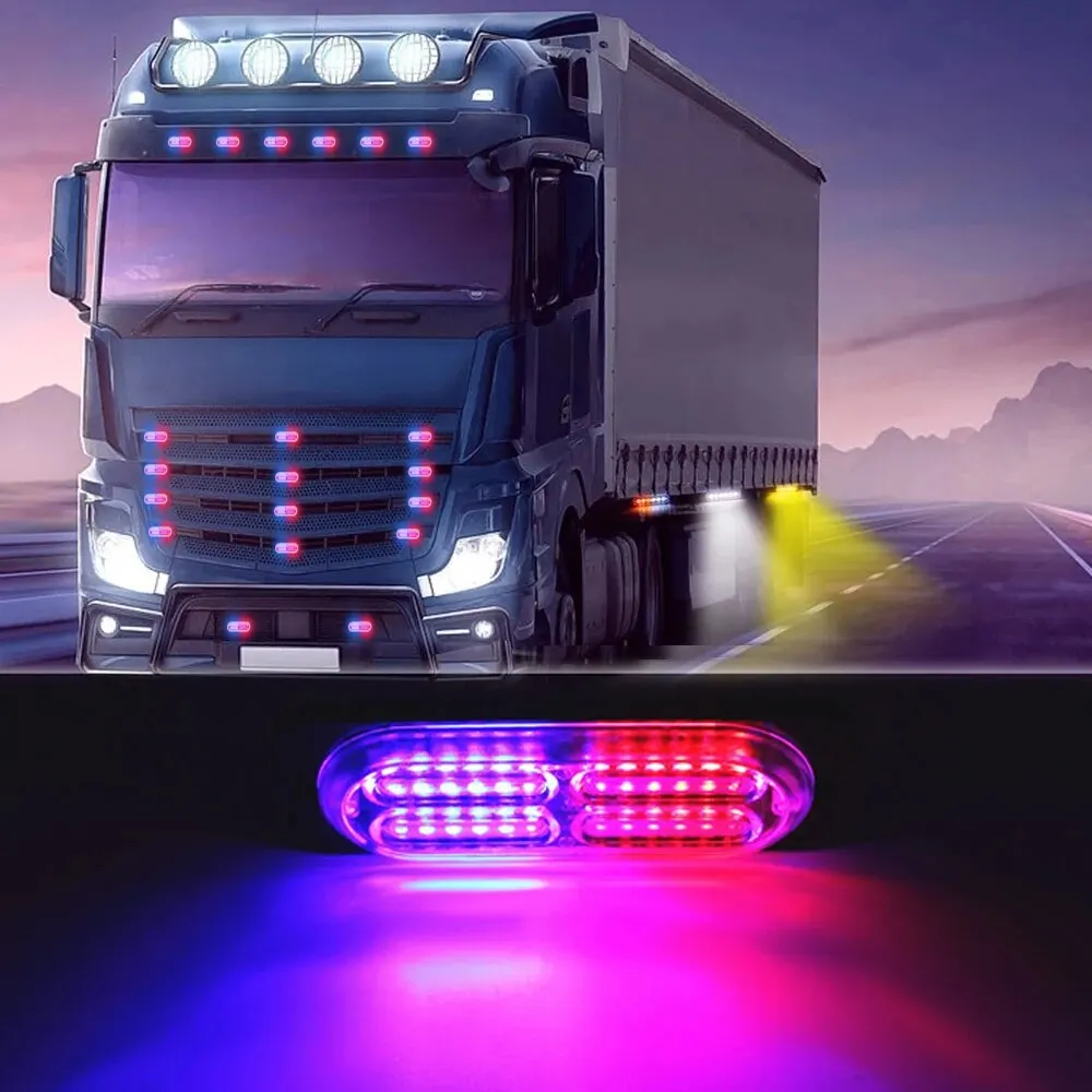 1pc Red Blue White 20LED Strobe Lights Flashing Side Marker Light Truck Lamp Bar Emergency Warning Hazard Beacon Signal Lighting