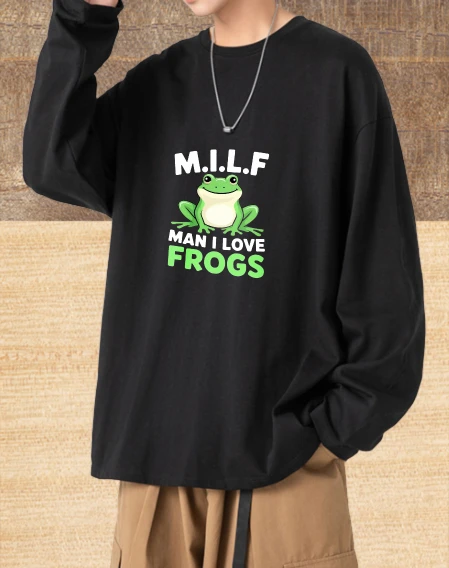 

T shirt men autumn Streetwear Basic Long sleeves Graphic tee Man I Love Frogs Running Comfortable Printed tshirt Luxury Crewneck