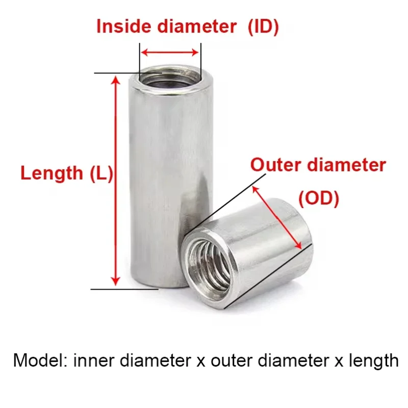 M3 M4 M5 M6 In Acciaio Inox 304 Allunga Dado di Giunto Rotondo Filettatura Interna Comune Cilindrico Dado Manica Dadi Tubolari