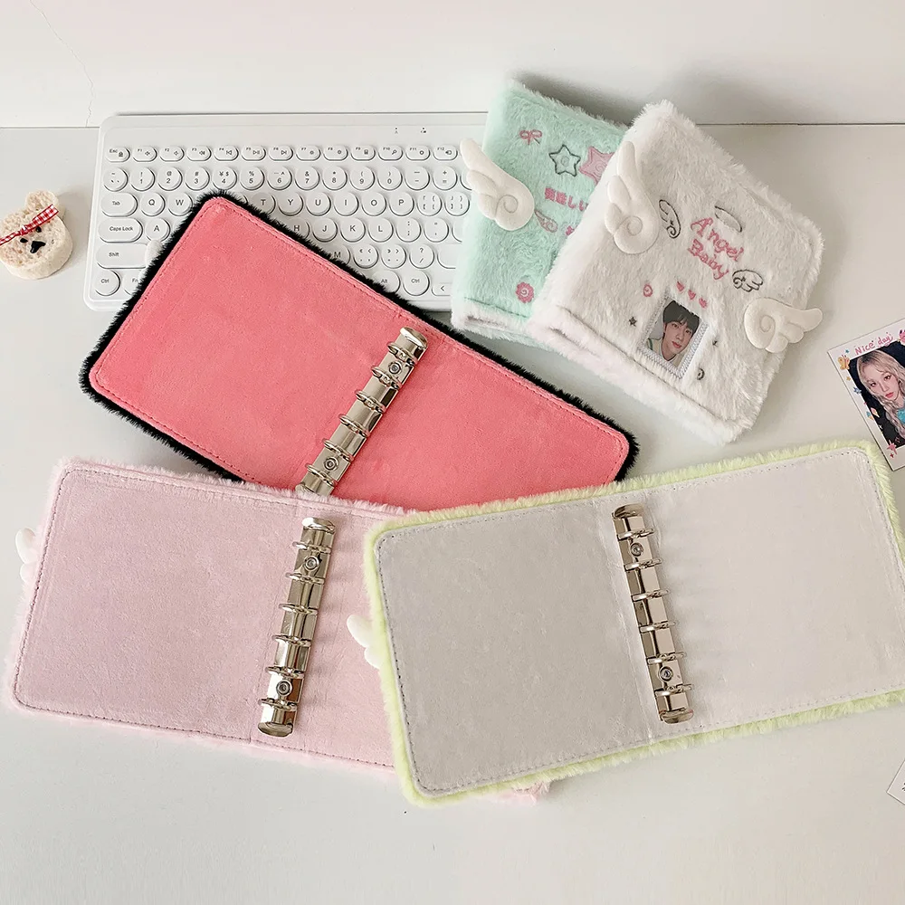 エンジェルぬいぐるみリフィル式A7リングバインダーフォトアルバム、リフィル式フリップスルーカードホルダー、アイドルKPOPフォトカード秘密コレクション用