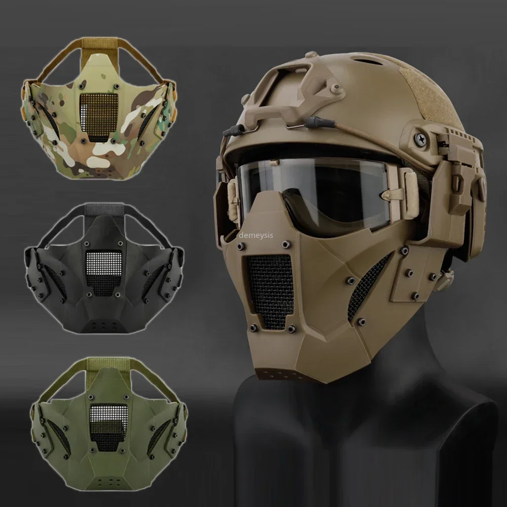 Máscara de caza de Paintball Airsoft, máscara de media cara de combate táctico, máscara protectora para juegos de guerra, uso con casco rápido o un