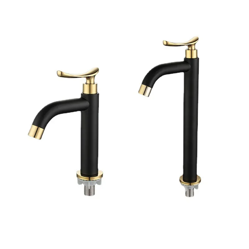 G1/2' Cold Only Basin Faucet Stainless Steel Bathroom Waterfall Sink Tap Black Gold Round Tube Elbow Washbasin Tap Deck Mounted