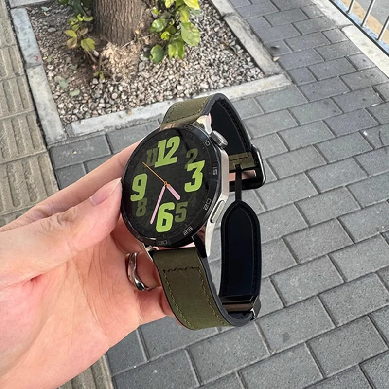 Correa de cuero con hebilla magnética, banda de silicona de 22mm para Samsung Watch Galaxy 6 5 Pro4,Huawei GT2 y Amazfit Vintage