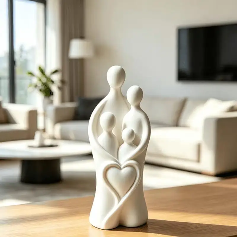 3D Printed White Family Figurine Heart Embrace Design Resin Statue for Home Table Shelf Decor Anniversary Gift Set Family