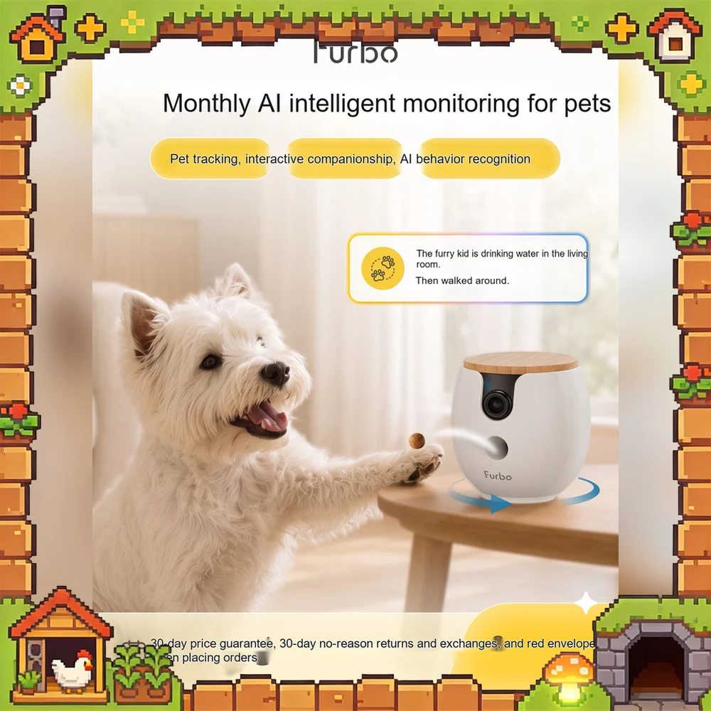 Furbo Mini 360 Pet Camera AI Smart Monitor for Cats and Dogs Two-Way Audio Treat Tossing Motion Tracking Home Security Camera