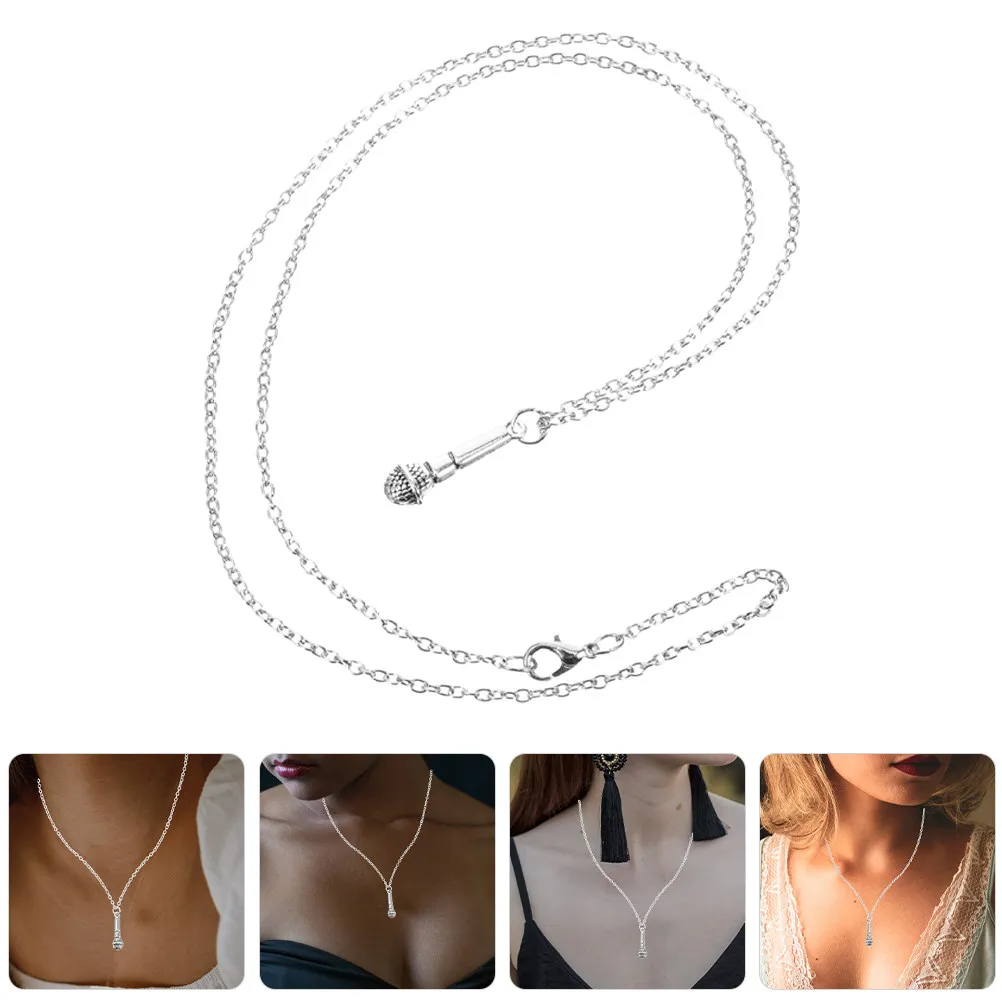 2Pcs Stylish Microphone Pendant Necklace for Women Adjustable Alloy Long Necklace Fashion Jewelry Creative Speech Singer Gift