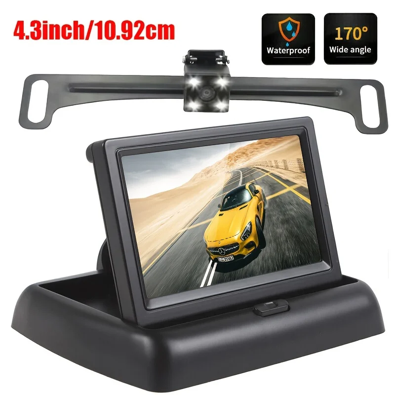 

1 Set 4.3-inch Foldable Screen High-definition Rearview Car Display, 4LED License Plate Frame Rear Camera