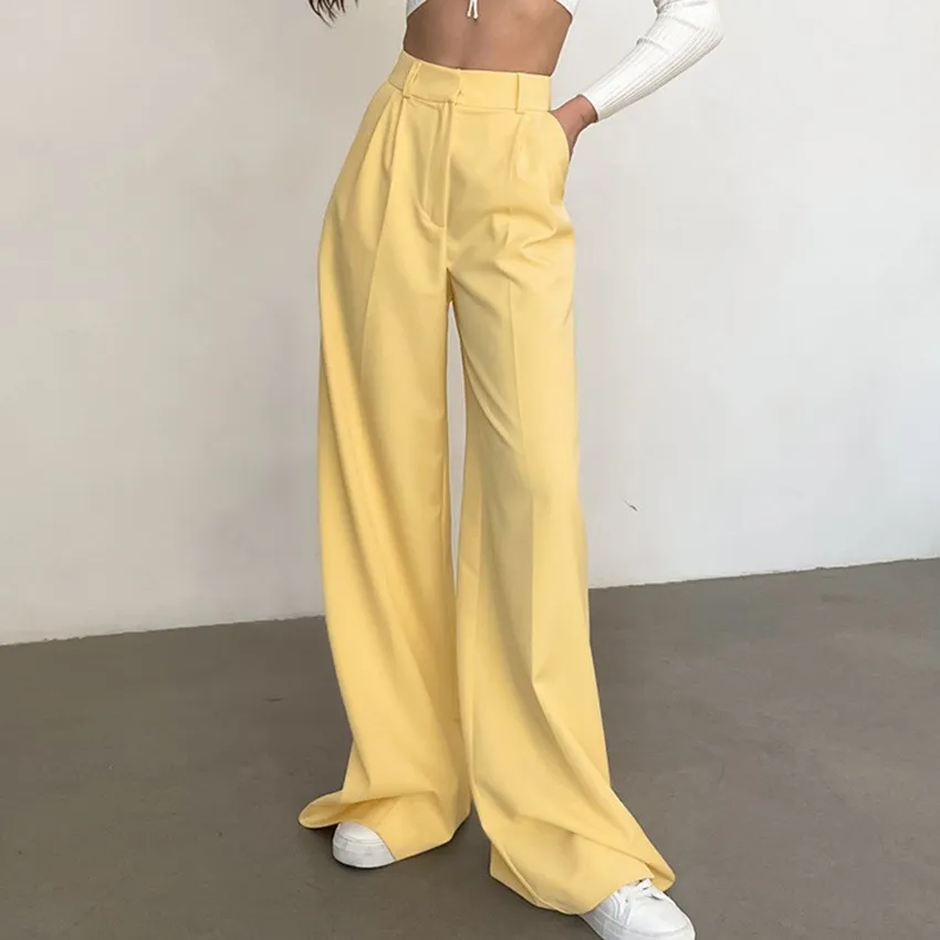 High Waist Wide Leg Pants Floor Length Casual Faionable Women's Summer Trousers Asymmetric Design Comfortable Fit