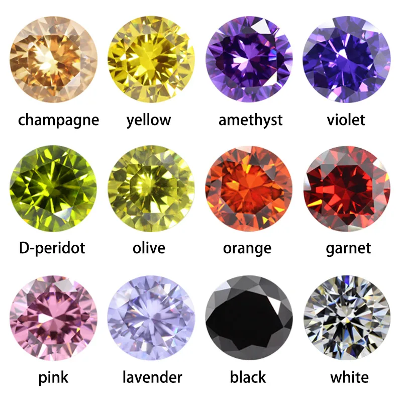 Multicolor 5A Cubic Zirconia Stone Round Shape Brilliant Cut Loose CZ Stones Synthetic Gems Beads For Jewelry 0.8~12mm AAAAA