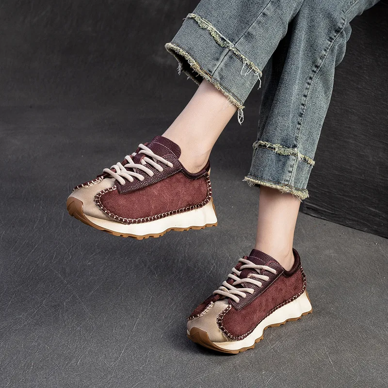 GKTINOO 2024 Autumn New Retro Round Toe Genuine Leather Sneakers Women's Shoes Casual Platform Soft Soled Sports Shoes