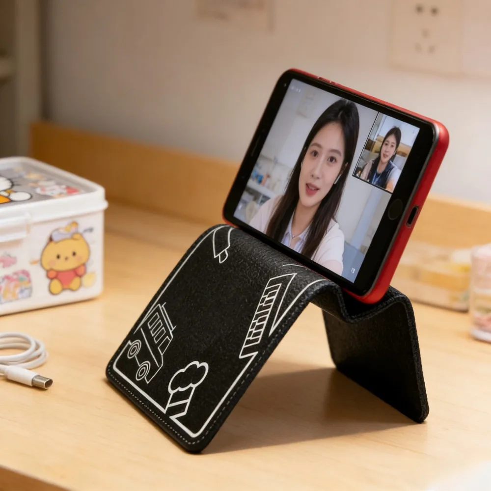 

Настольная подставка для телефона из искусственной кожи, складная, портативная, универсальная, для телефона и планшета, для путешествий, офиса, рабочего стола