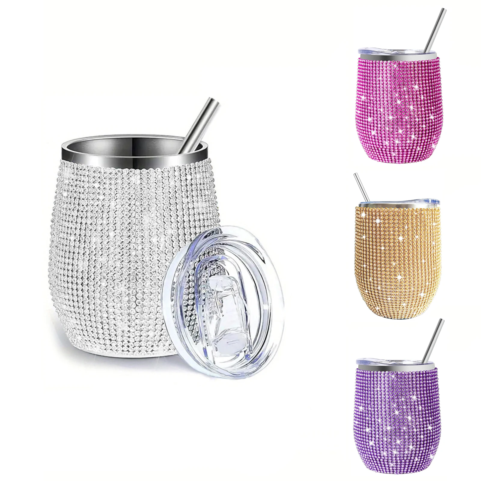 Diamond Tumbler Wine Beer Cup Vacuum Thermo Champagne Mug Cup Stainless Steel With Sealed Lid Party Bridemaid Gift