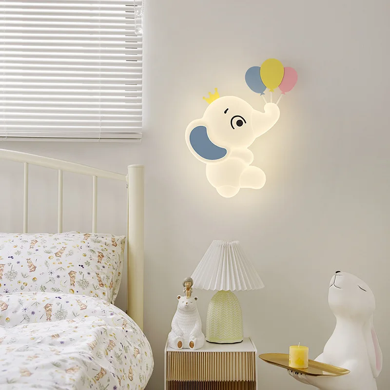 Modern Children\'s Room Wall Lamps LED Cute Elephant Light Warm Romantic Baby Room Nursery Boy Girl Bedroom Bedside Wall Lights