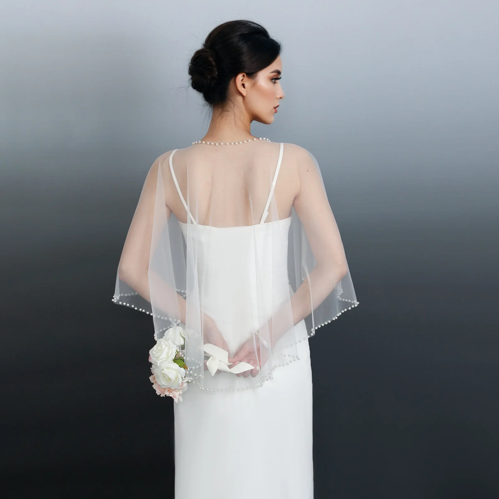 الزفاف الزفاف المحاصيل الأعلى اللؤلؤ الدانتيل شال مطعمة يدويا مناسبة لحفلات الزفاف الاحتفالات أنيقة الزفاف التبعي GP24 #2