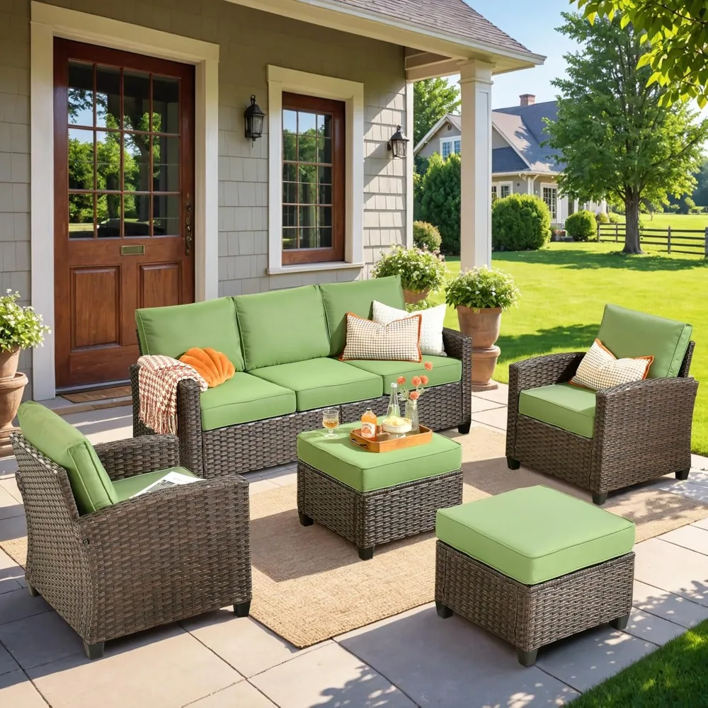 

Patio Furniture Set, 5 Pieces Outdoor Wicker Rattan Sofa with Chairs,All Weather High Back Conversation Set