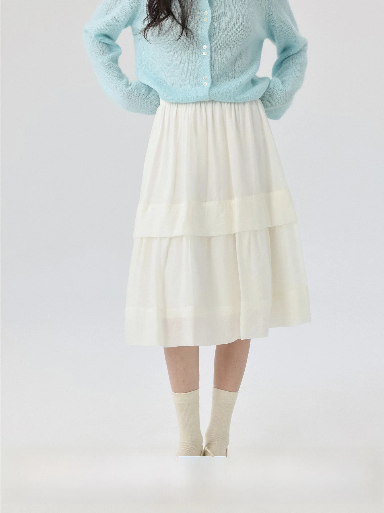 

Eternal Summer Pearl Shine White Lace A-Line Skirt Women's Spring Fashion High Waist Standard Fit Elastic Waist Skirt