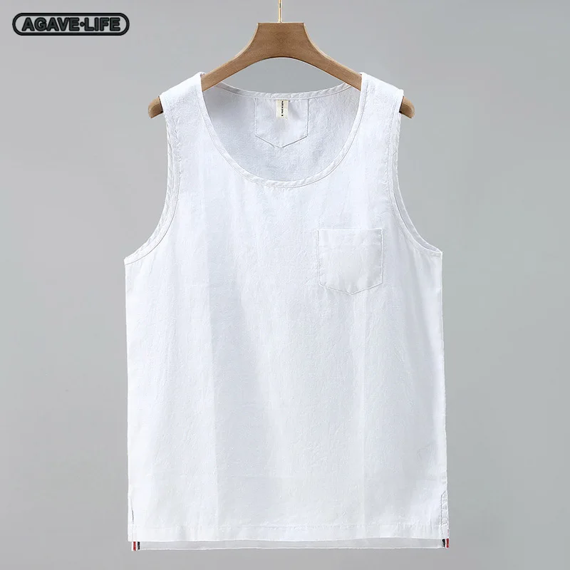 

Yarn-dyed Linen Vest Men's Loose Sweat Absorption Breathable Base Vest Youth Male Summer Sports Fitness Vest Men Comfortable Top