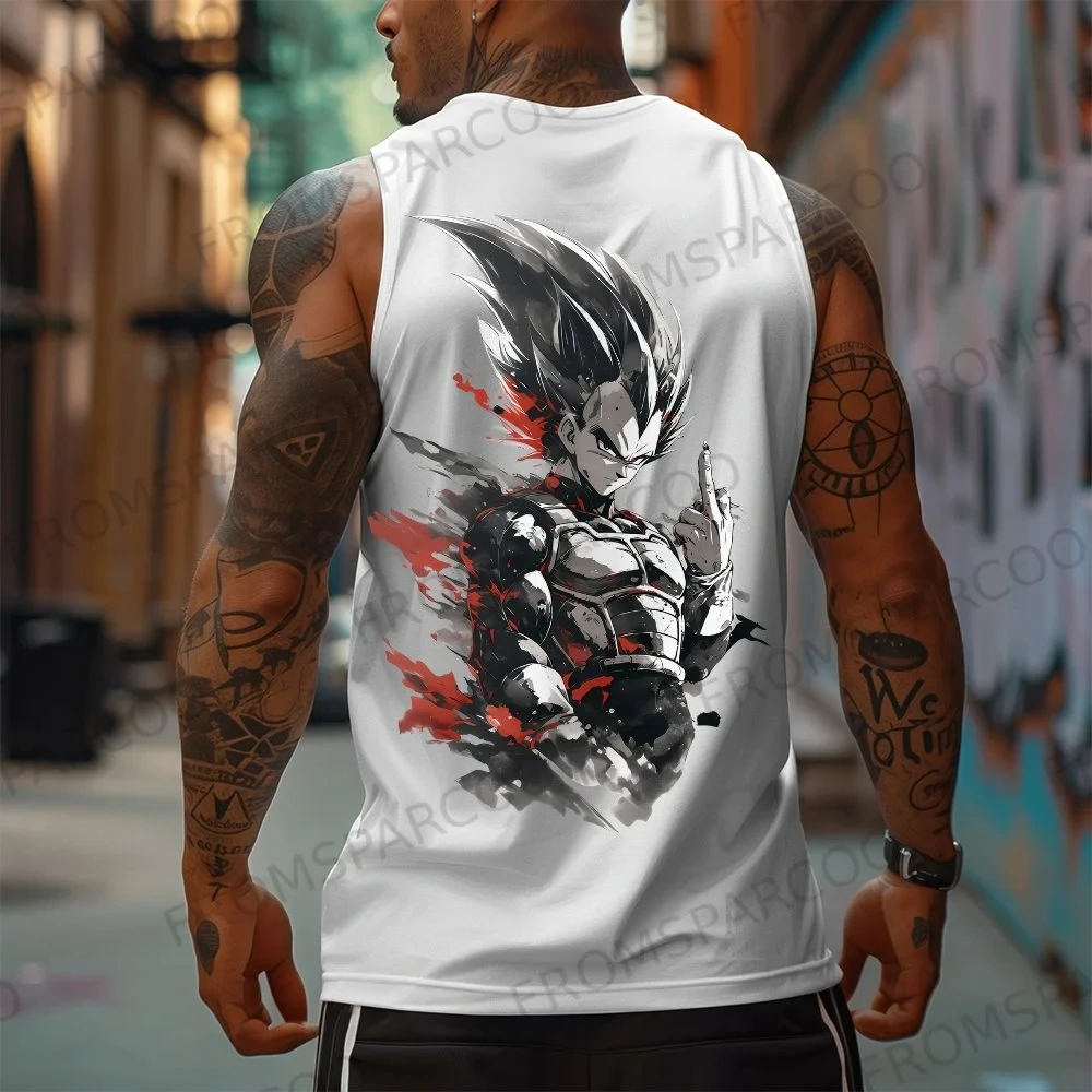 Koszulka bez rękawów Dragon Ball Anime Goku z nadrukiem, męska, luźna, sportowa, letnia, modna, z czystej bawełny, idealna na siłownię w stylu amerykańskim, inspirowana stylem ins.