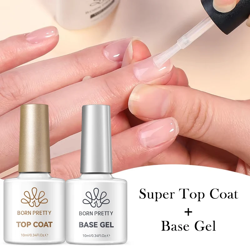 BORN PRETTY 10ml gel base y top coat, gel de goma de refuerzo, herramientas para uñas, removible con UV LED, esmalte funcional