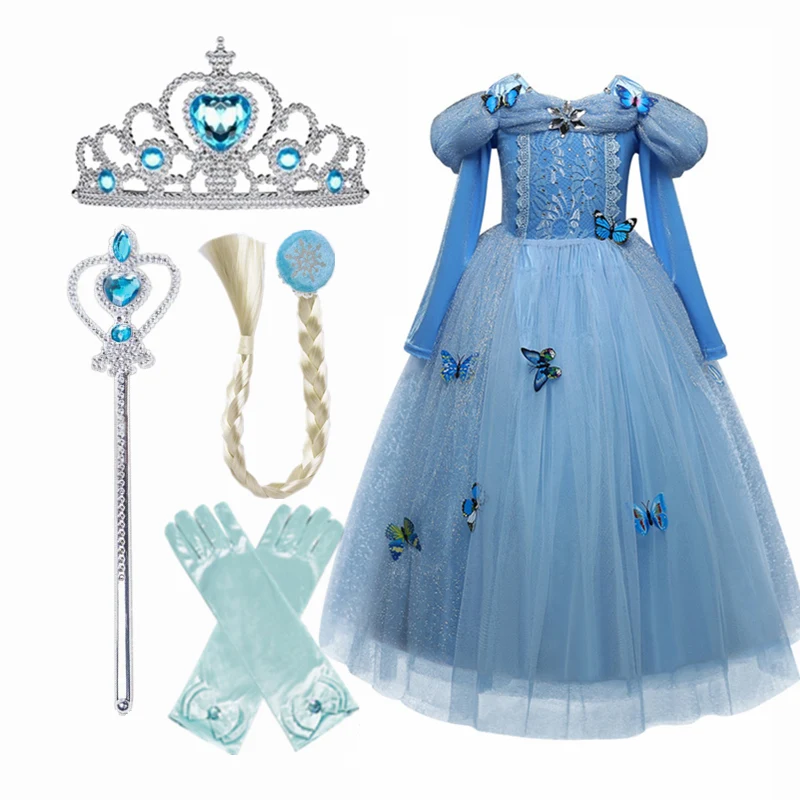 Elsa 2 Dress for Girls Snow Queen Dress Princess Costume Halloween New Year Cosplay Clothing Anna Elsa Dress 4-10T Kids Dresses