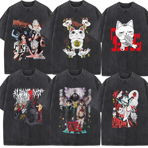 Camiseta de Anime Dan Da Dan, camisetas de gran tamaño lavadas de Dandadán, ropa de calle Retro, Manga Ayase Momo Takakura Ken, camisetas Vintage para hombres