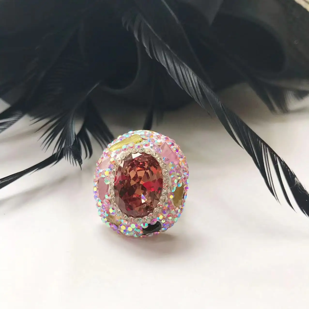 

Handmade inlaid color-changing sultan stone powder tourmaline open index finger ring ring popular personality golden toad