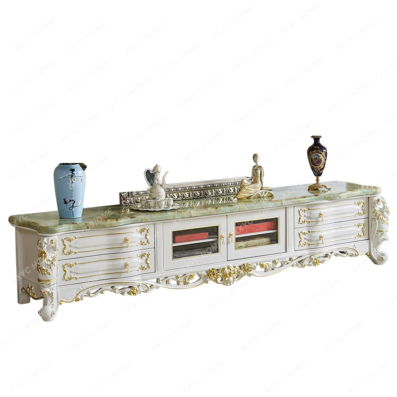 

Marble TV Cabinet European Style Living Room TV Cabinet and Tea Table Combination Modern Living Room Solid Wood Storage TV Stand