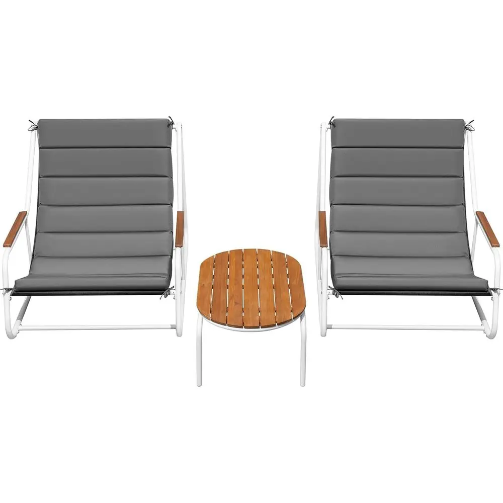 

3-Piece Patio urniture Set 2 All-Weather Teslin Chaise Lounge Chairs with Acacia Wood Side Table or Porch, Poolside, Backyard Ou