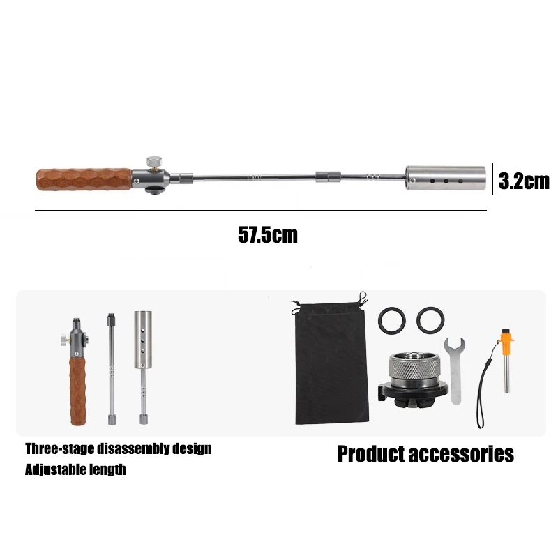 Portable Outdoor Flame Gun, Removable High Temperature Gas Torch, Ideal for Camping BBQ Cooking Welding and Emergency Heating