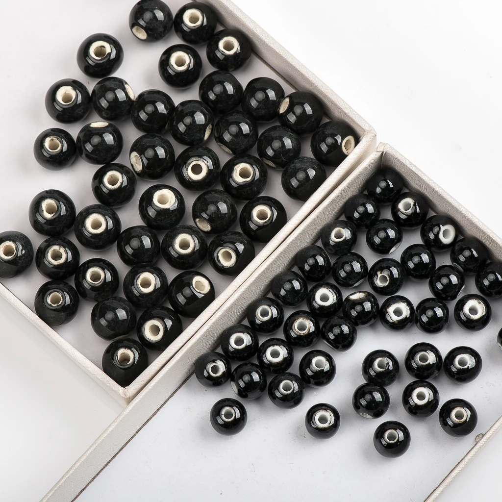 10#12# 40pcs DIY Round Pure Color Ceramic Beads Beading Handmade Porcelain Bead For Jewelry Making #A301B