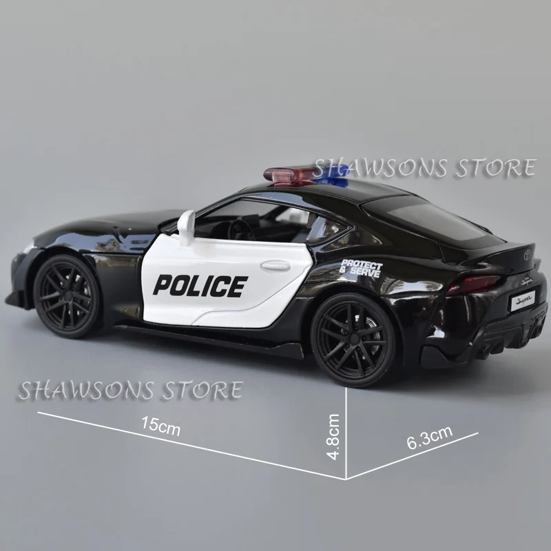 1:32 Scale Diecast Car Model Toyota Supra Police Car Miniature Replica Pull Back Toy With Sound & Lights