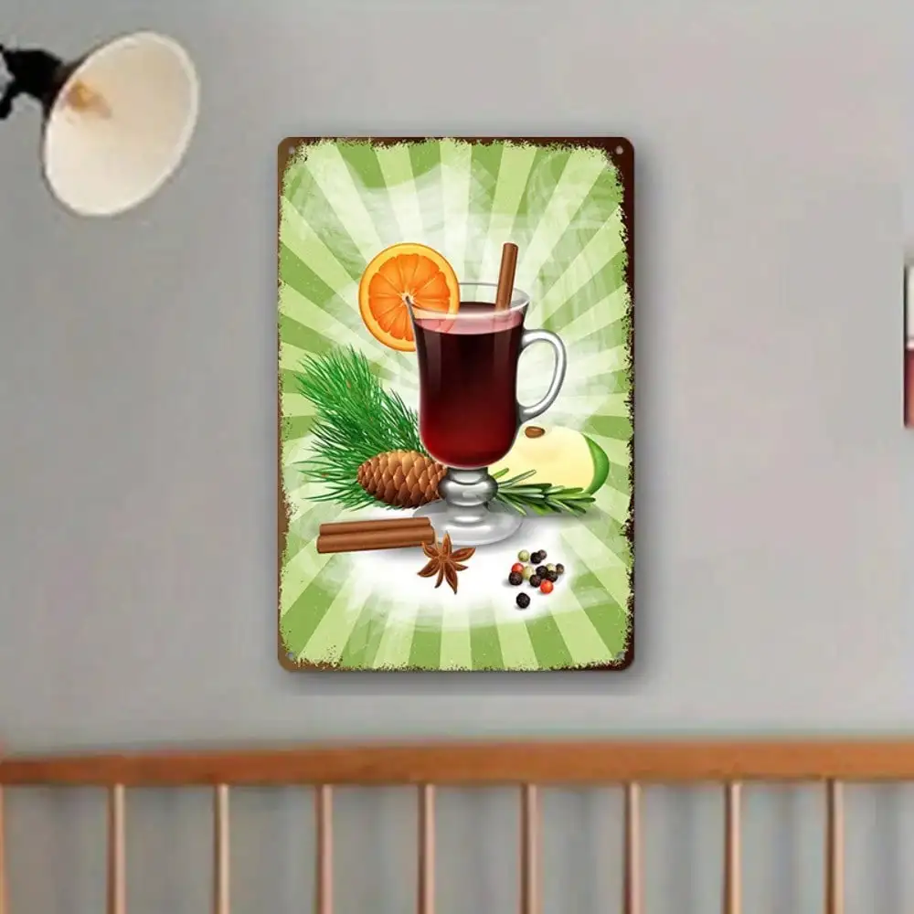 

1PC Vintage Hot Drink Tin Sign, Winter Spice Wall Art For Bar & Kitchen, 8x12In/20x30Cm