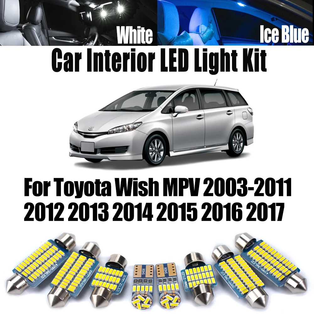 

Canbus Vehicle LED Interior Map Dome Door Trunk Light Kit For Toyota Wish MPV 2003- 2015 2016 2017 Car Reading Bulbs No Error