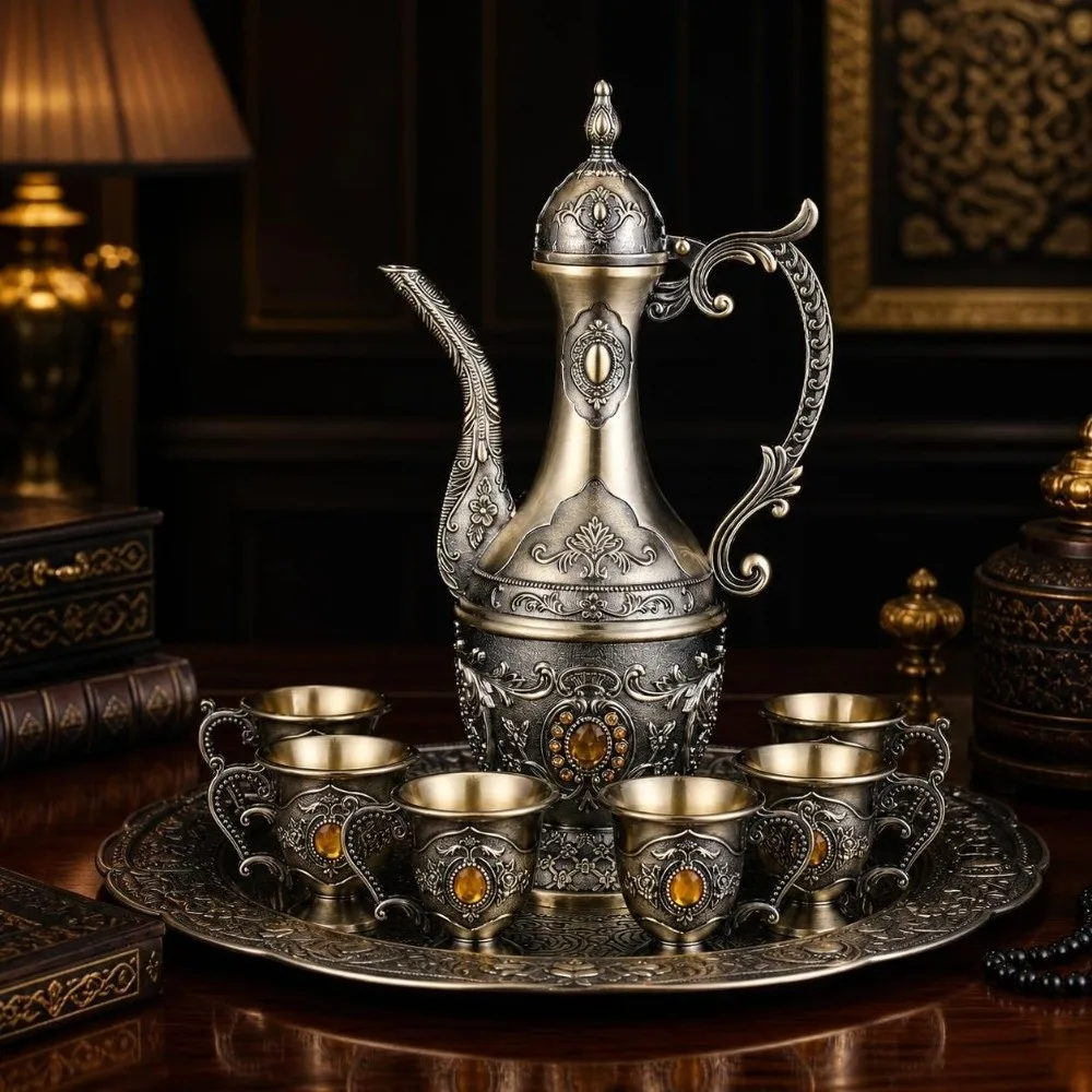 Gifts Luxury Turkish Tea Set Metal Decorative Teapot Kit European Style Multifunctional Vintage Wine Set Party